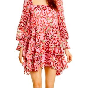 Alice and Olivia floral print mini dress- pink and reds